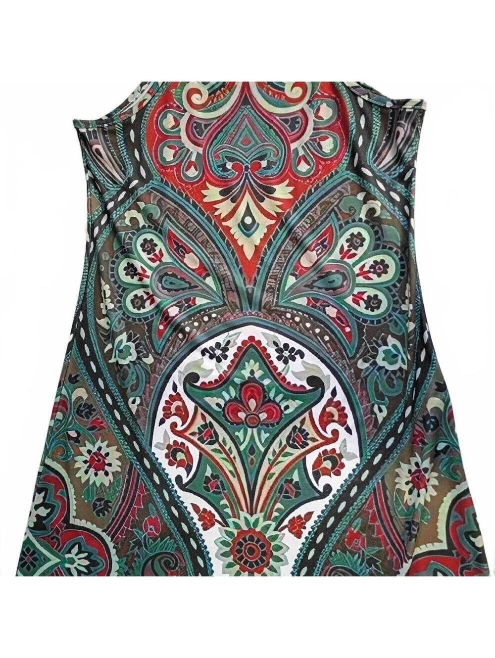 Bohemian Style Sleeveless Maxi Dress with Colorful Floral Pattern Size L